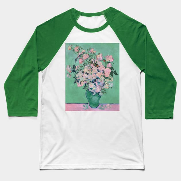 Van Gogh Pink Roses in a Vase Baseball T-Shirt by bragova